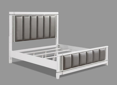 Ariane Silver Finish Solid Hardwood Faux Leather Upholstered King Panel Bed - Ella Furniture