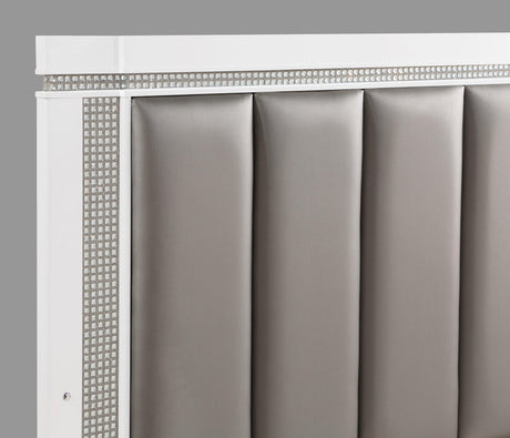 Ariane Silver-White Faux Leather Upholstered Panel Bedroom Set - Ella Furniture