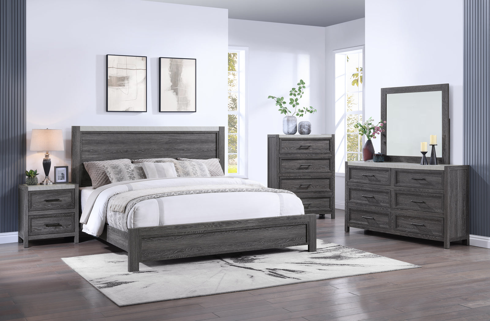 Madsen Gray Modern Contemporary Solid Wood And Veneers King Bed