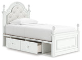 Kozlani White Twin Upholstered Panel Storage Bed