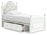 Kozlani White Twin Upholstered Panel Bed with Storage