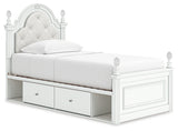 Kozlani White Twin Upholstered Panel Storage Bed