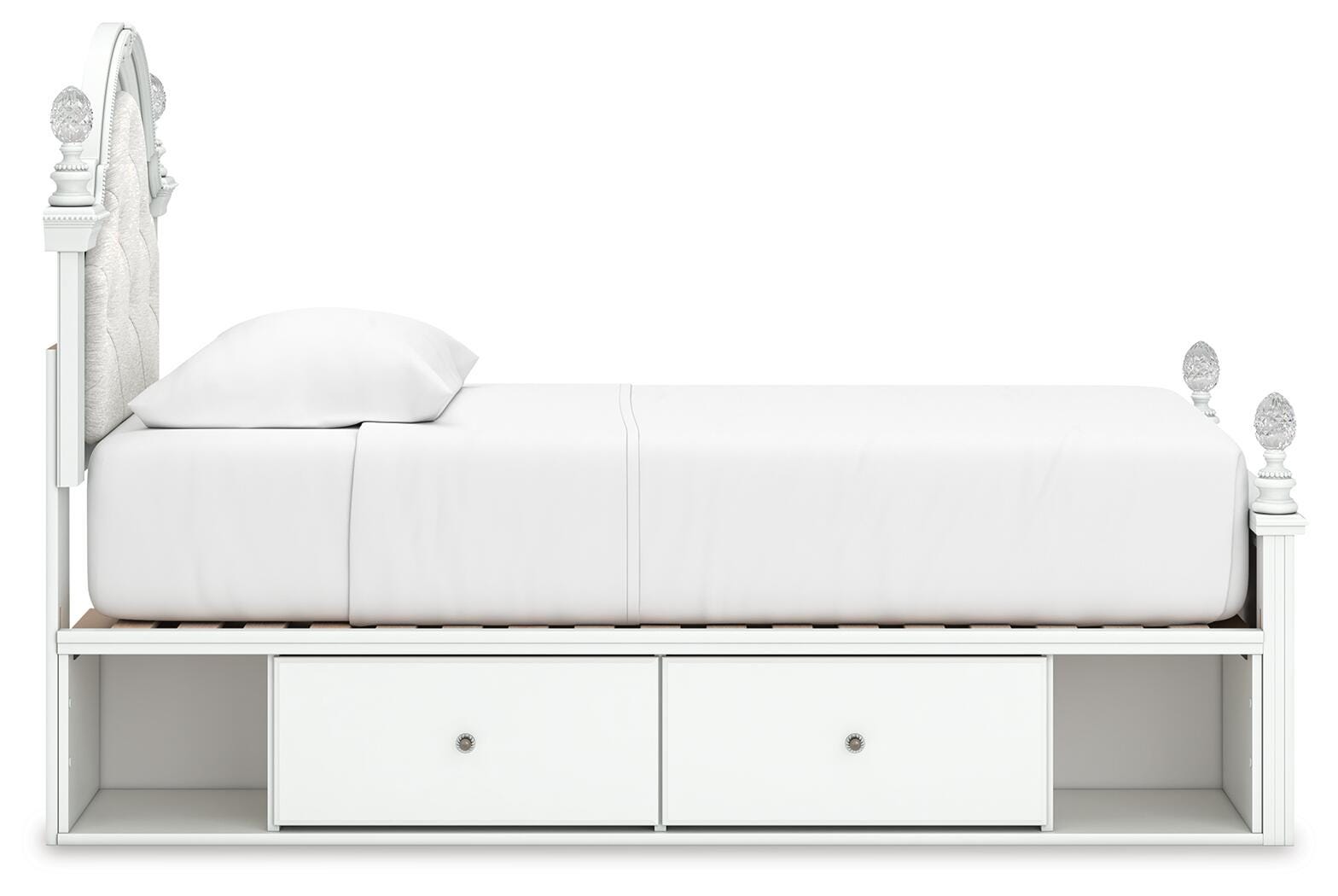 Kozlani White Twin Upholstered Panel Bed with Storage