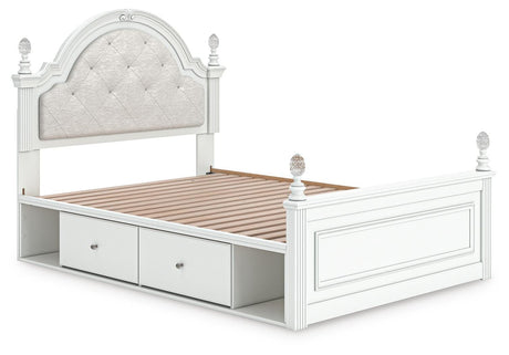 Kozlani White Upholstered Panel Storage Bedroom Set angled view