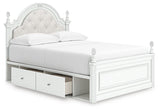 Kozlani White Upholstered Panel Storage Bedroom Set angled view