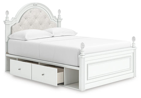 Kozlani White Upholstered Panel Storage Bedroom Set angled view