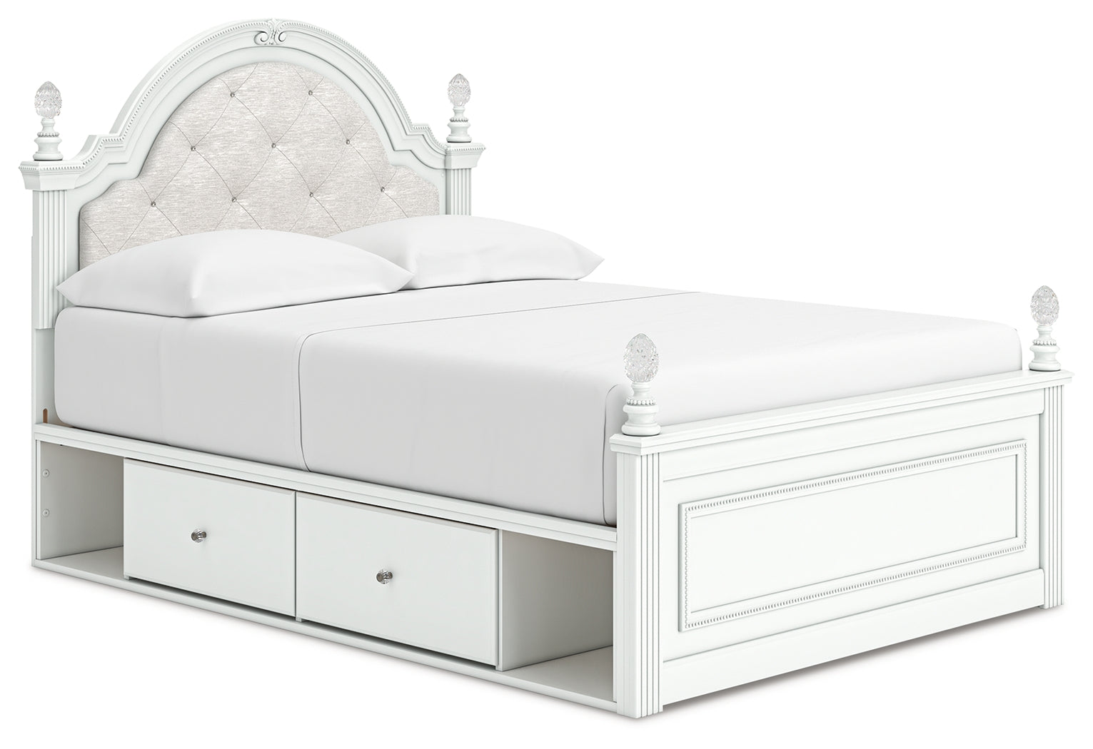 Kozlani White Full Upholstered Panel Storage Bed