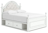 Kozlani White Upholstered Panel Storage Bedroom Set angled view