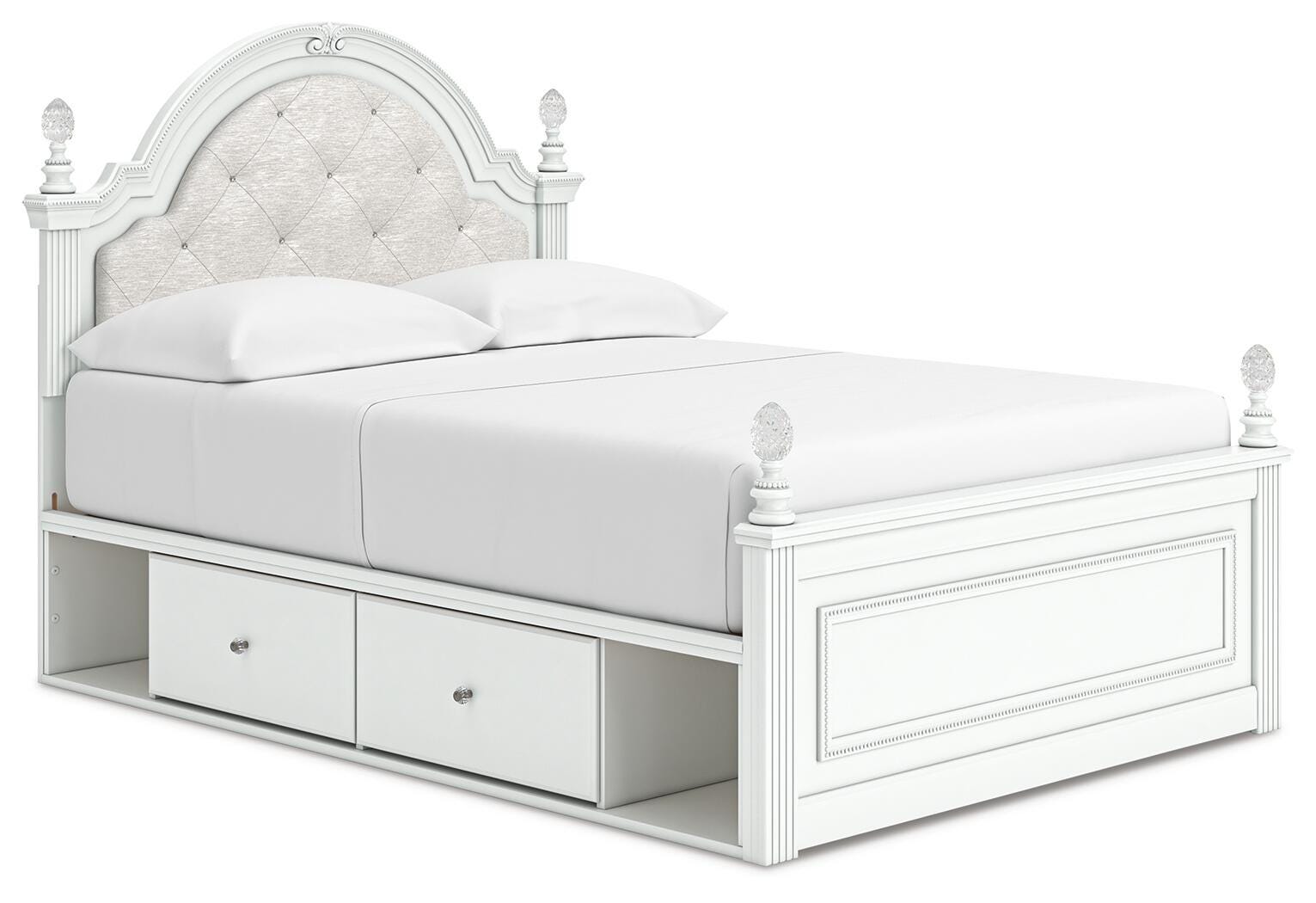 Kozlani White Upholstered Panel Storage Bedroom Set angled view