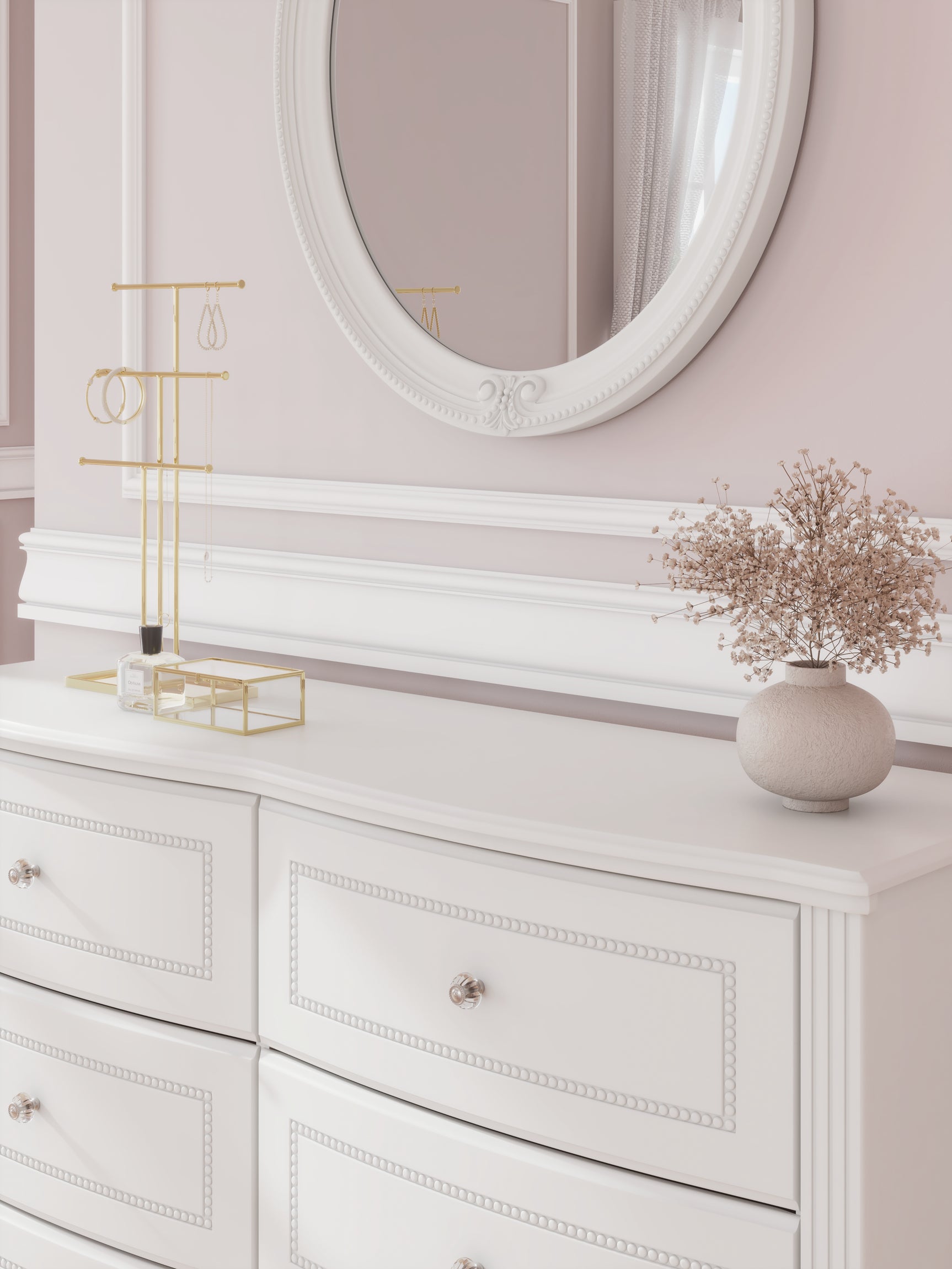 Kozlani White Dresser and Mirror