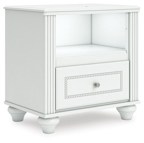 Kozlani White Upholstered Panel Storage Bedroom Set angled view