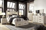 Cambeck Whitewash Queen Panel Bed With 2 Storage Drawers - Ella Furniture