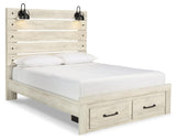 Cambeck Whitewash Queen Panel Bed With 2 Storage Drawers - Ella Furniture