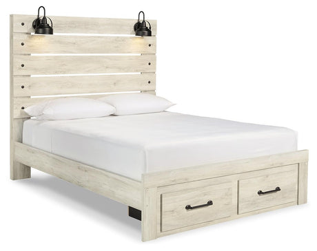 Cambeck Whitewash Queen Panel Bed With 2 Storage Drawers - Ella Furniture