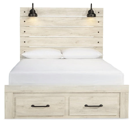 Cambeck Whitewash Queen Panel Bed With 2 Storage Drawers - Ella Furniture