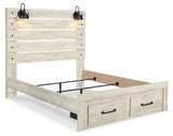 Cambeck Whitewash Queen Panel Bed With 2 Storage Drawers - Ella Furniture