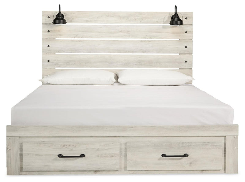 Cambeck Whitewash King Panel Bed With 2 Storage Drawers B192B31 - Ella Furniture