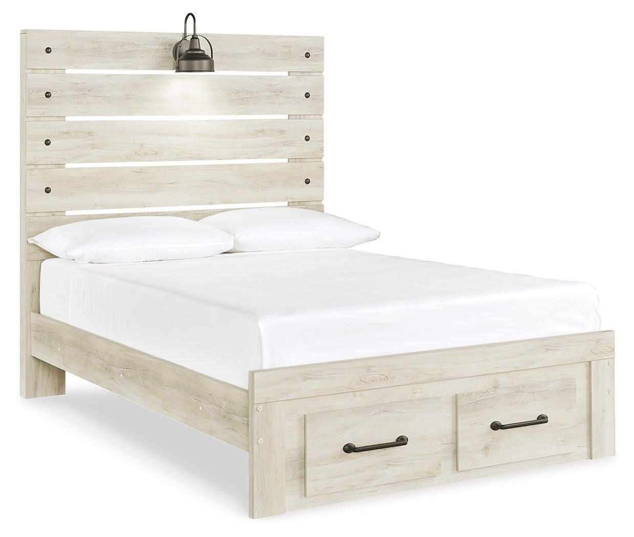 Cambeck Whitewash Full Panel Bed With 2 Storage Drawers B192B33 - Ella Furniture