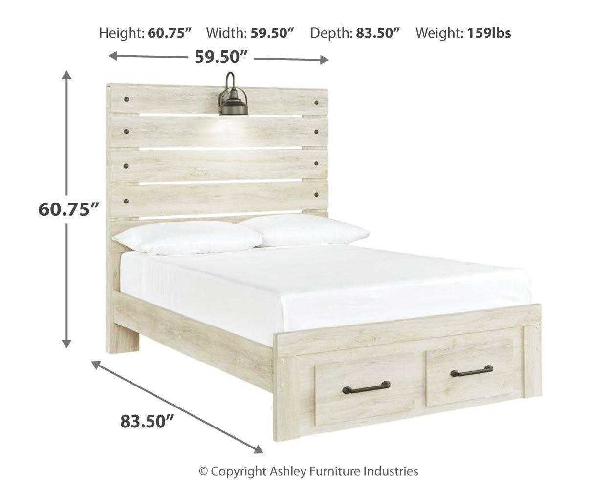 Cambeck Whitewash Full Panel Bed With 2 Storage Drawers B192B33 - Ella Furniture