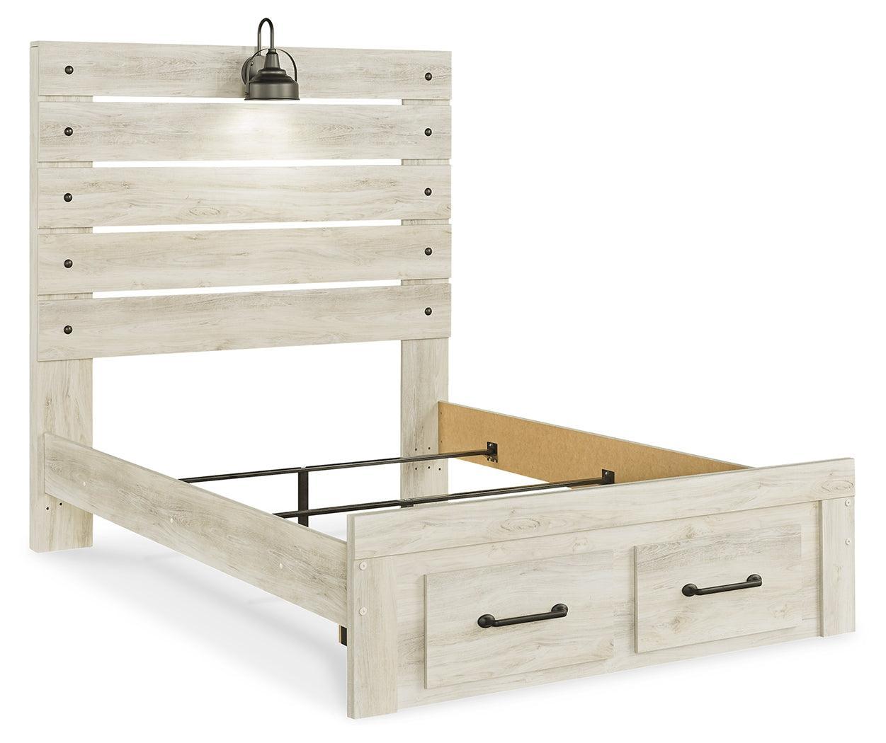 Cambeck Whitewash Full Panel Bed With 2 Storage Drawers B192B33 - Ella Furniture
