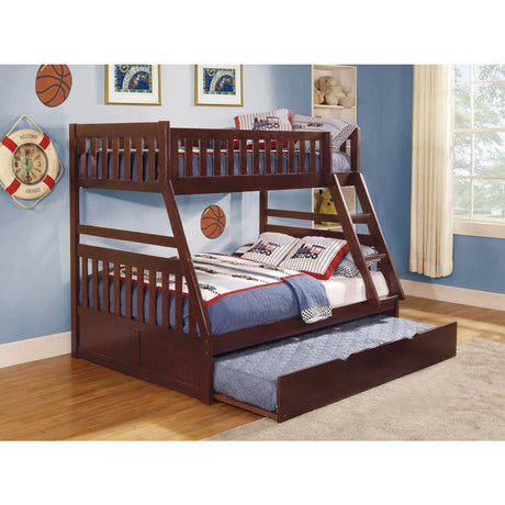 Rowe Dark Cherry Transitional Pine Veneer, Engineered Wood Ladder Trundle Youthdaybed - Ella Furniture