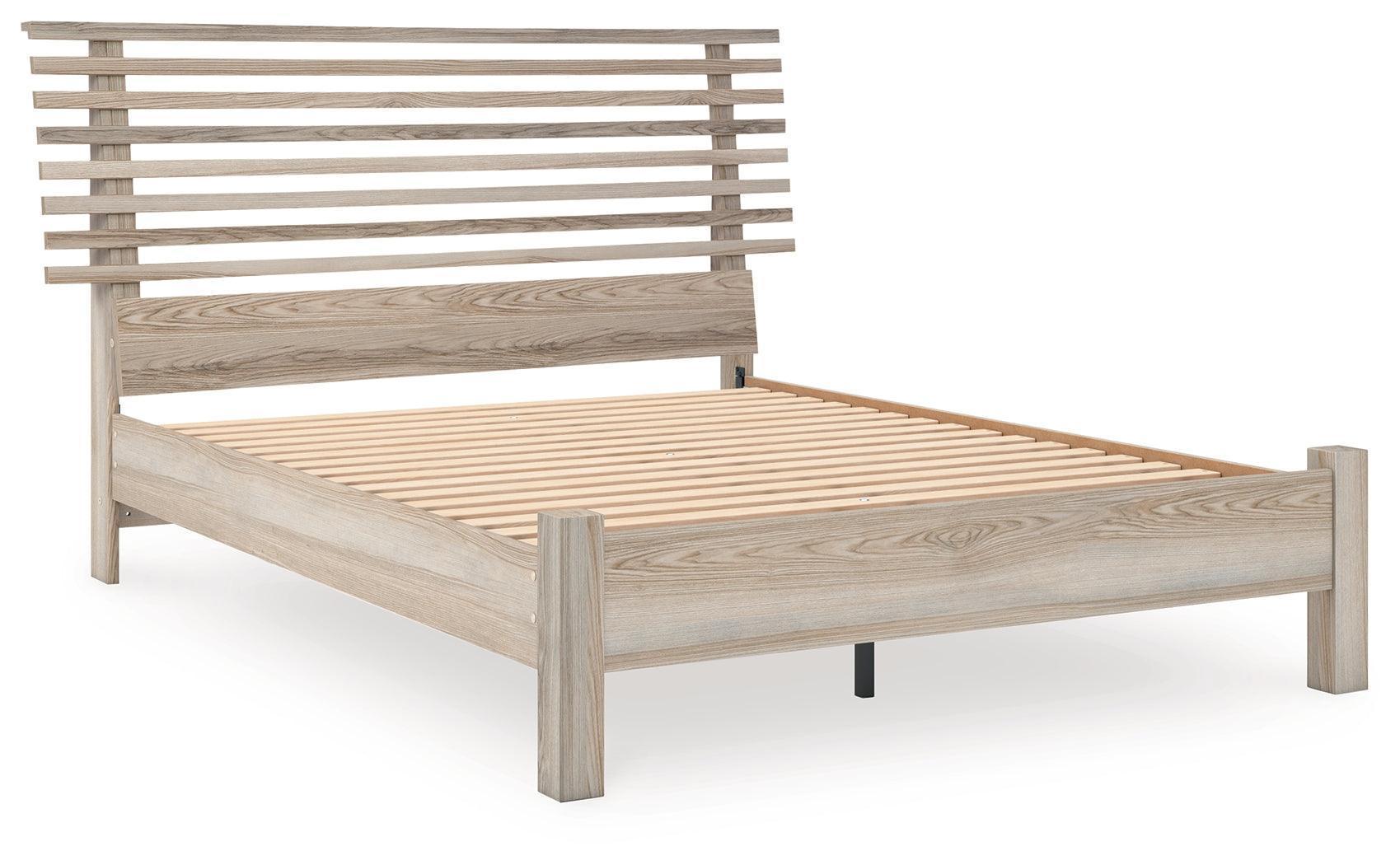 Hasbrick Tan Queen Slat Panel Bed