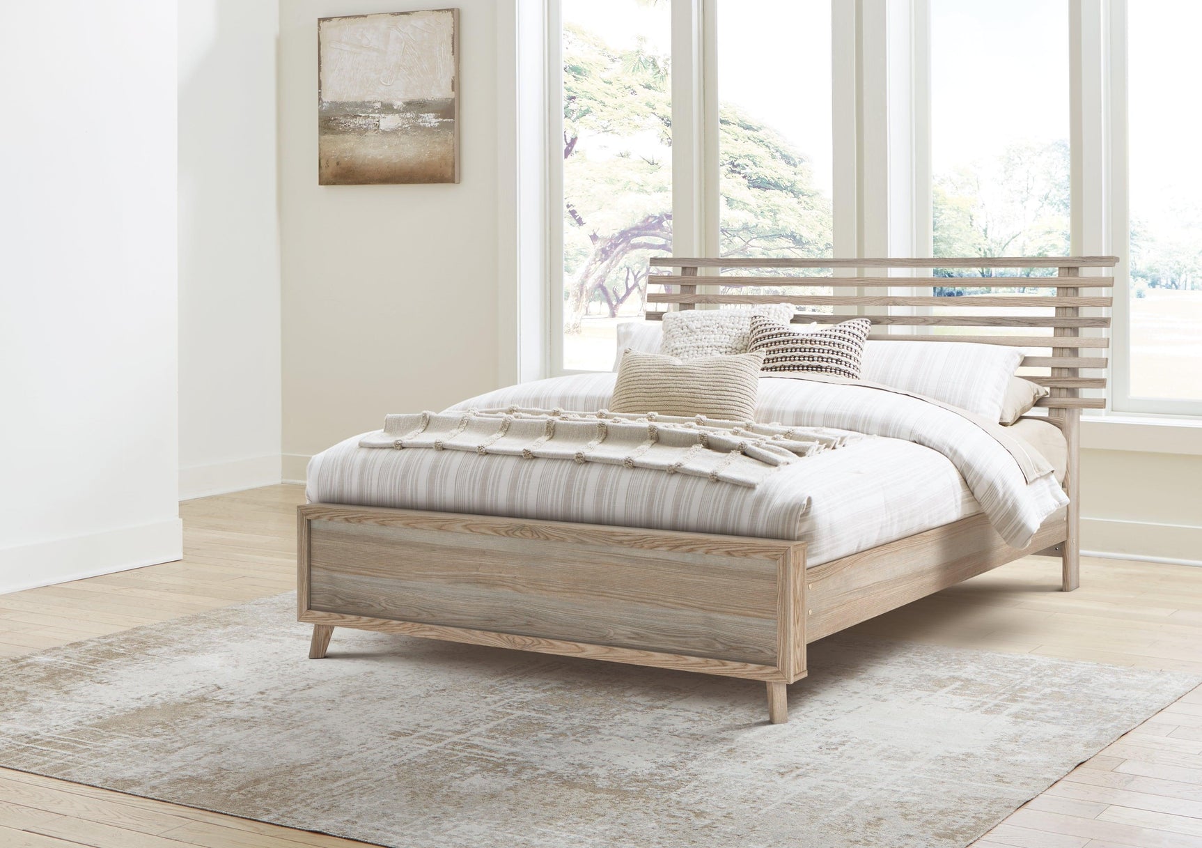 Hasbrick Tan King Slat Panel Bed