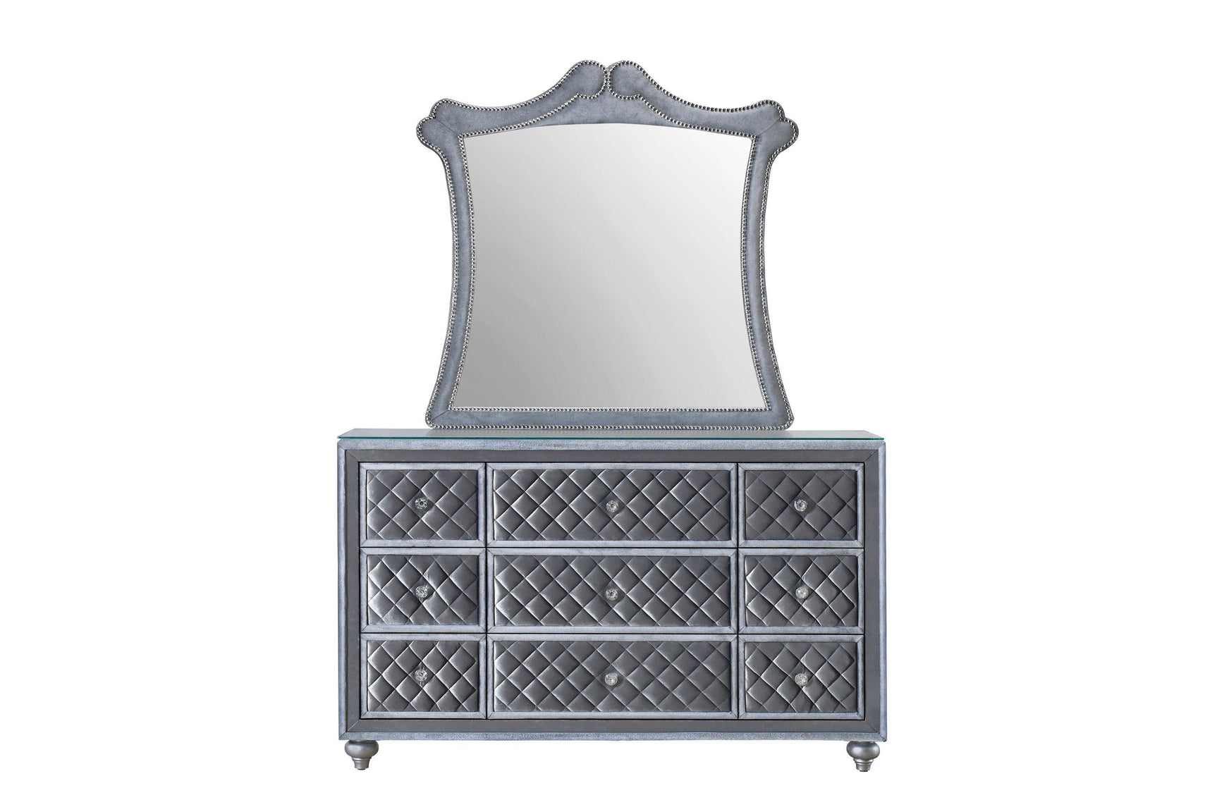 Cameo Gray Modern Contemporary Solid Wood Velvet Upholstered Tufted Panel Bedroom Set - Ella Furniture