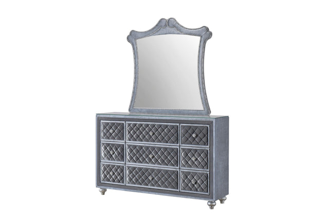 Cameo Dresser Gray/Dark, Modern Velvet, 9 Drawers - Ella Furniture