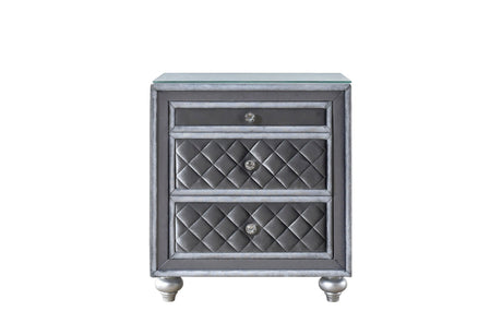 Cameo Gray Traditional And Contemporary Metal And Wood Faux Leather Upholstered Tufted Queen Panel Bed - Ella Furniture