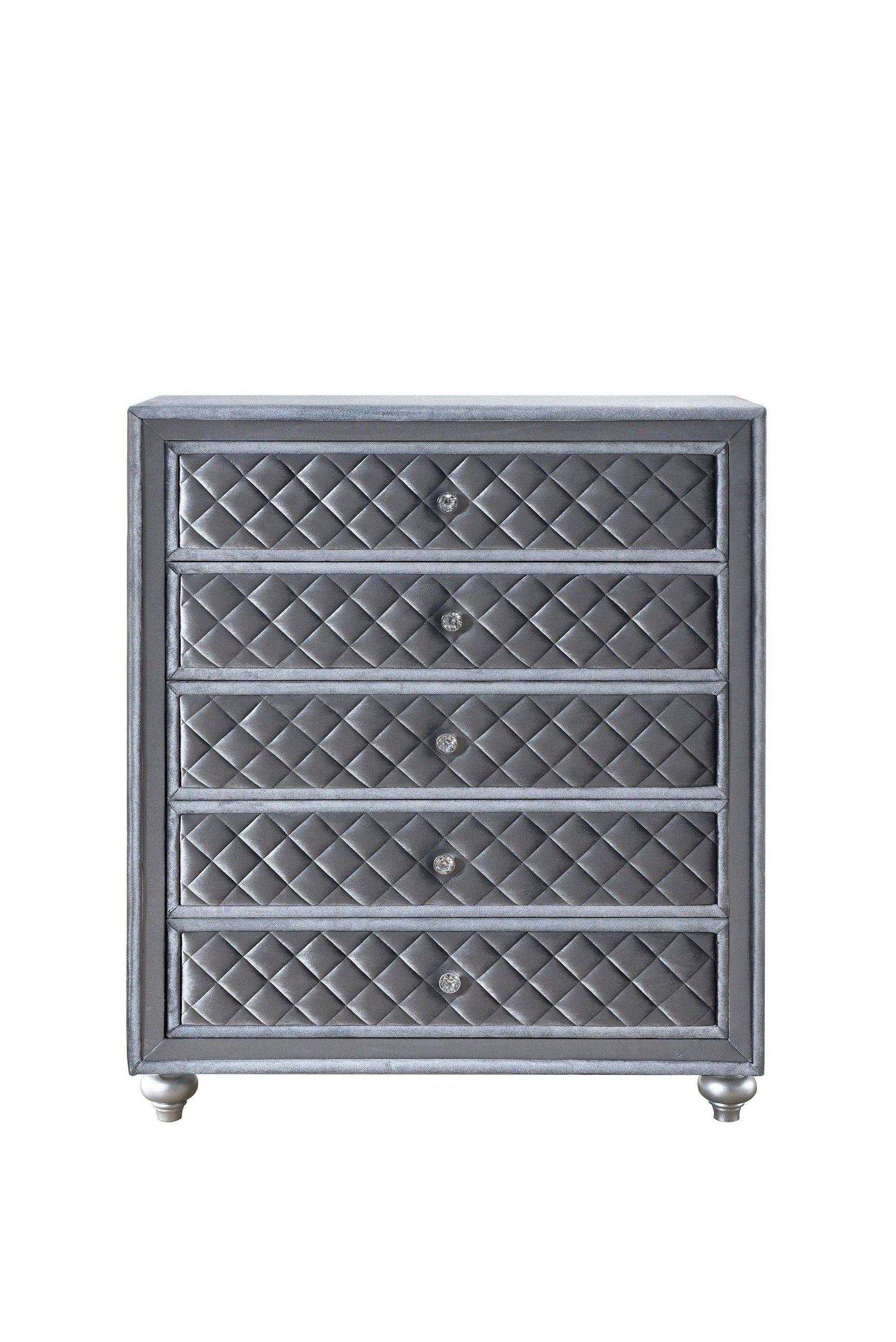 Cameo Dresser Gray/Dark, Modern Velvet, 9 Drawers - Ella Furniture