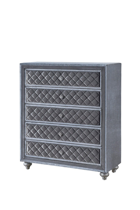 Cameo Night Stand Gray, Modern Traditional Fabric Wood, 2 Drawers - Ella Furniture