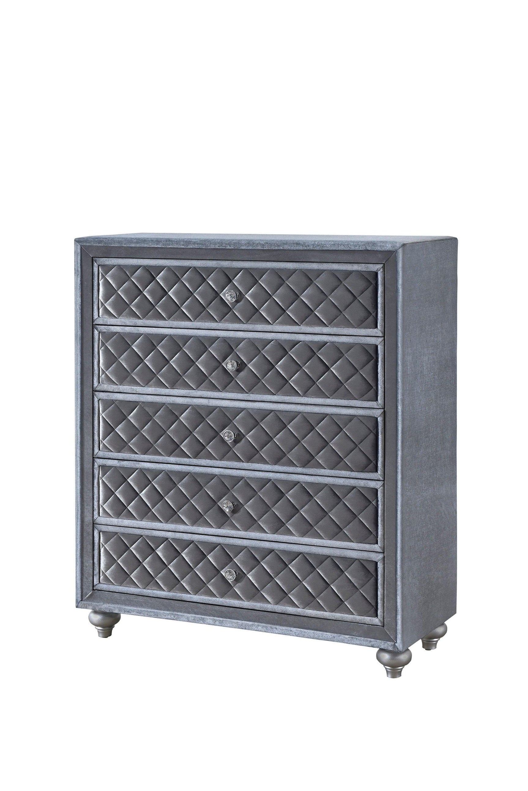 Cameo Dresser Gray/Dark, Modern Velvet, 9 Drawers - Ella Furniture