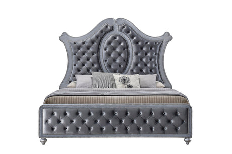 Cameo Chest Gray, Modern And Classic Faux Leather Wood And Veneers, Nickel Knob 5 Drawers - Ella Furniture