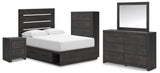 Hollivern Dark Gray Panel Bedroom Set — 4-Drawer Under-Bed Storage — Full / 5: Bed, Dresser, Mirror, Nightstand, Chest