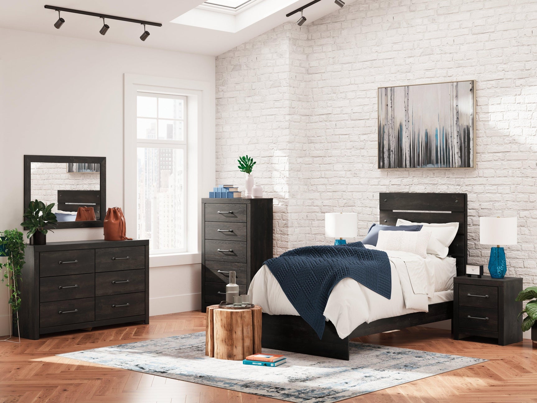 Hollivern Dark Gray Twin Panel Bed