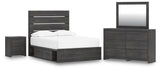 Hollivern Dark Gray Panel Bedroom Set — 4-Drawer Under-Bed Storage — Full / 4: Bed, Dresser, Mirror, Nightstand