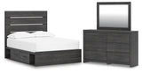 Hollivern Dark Gray Panel Bedroom Set — 4-Drawer Under-Bed Storage — Full / 3: Bed, Dresser, Mirror
