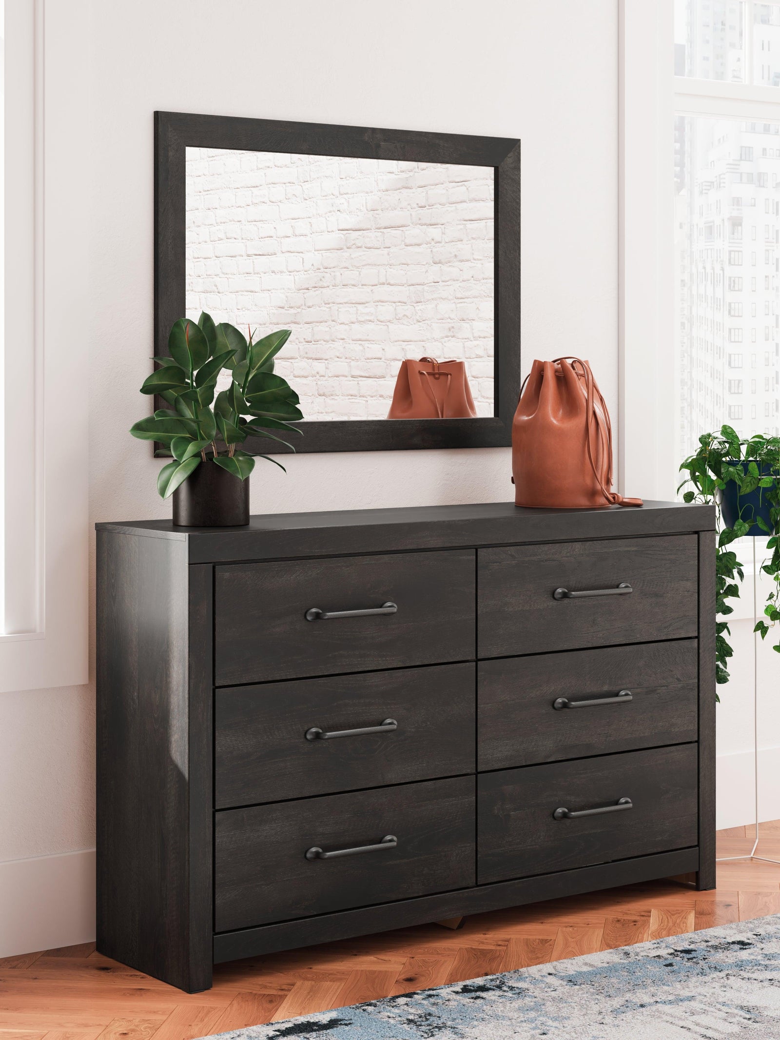 Hollivern Dark Gray Dresser and Mirror
