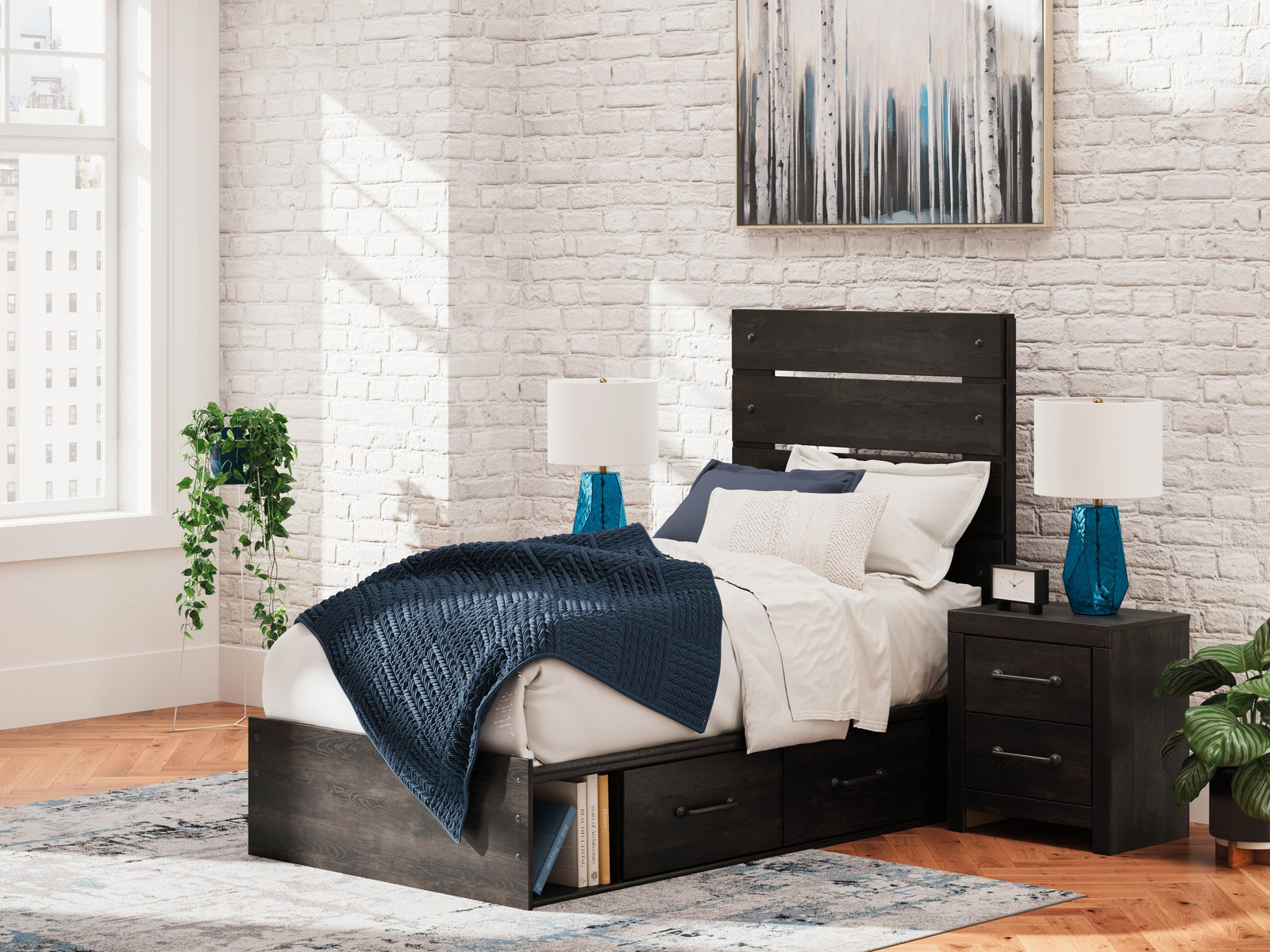 Hollivern Dark Gray Twin Panel Bed with Storage