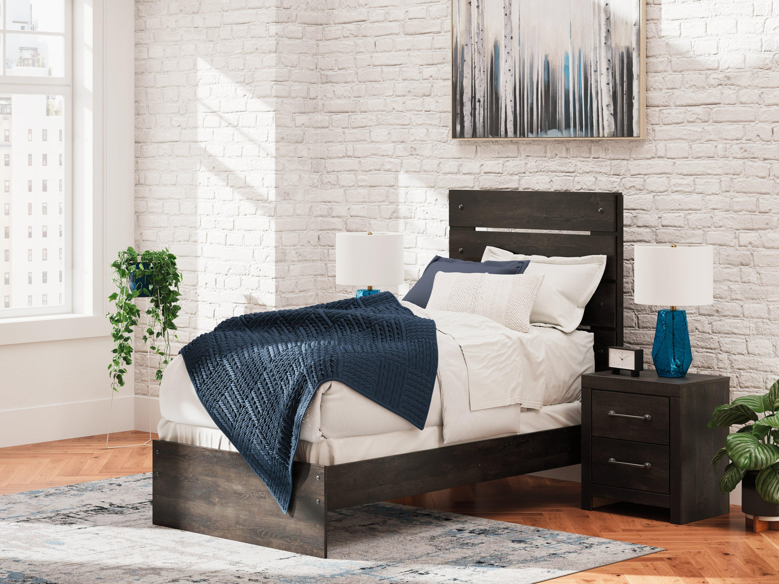 Hollivern Dark Gray Twin Panel Bed