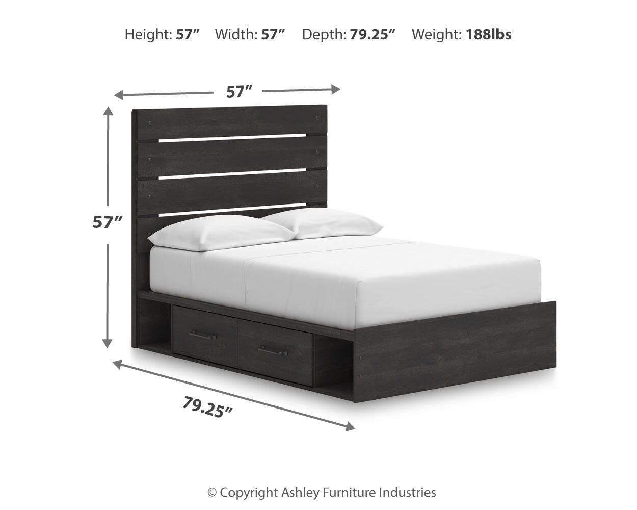 Hollivern Dark Gray Panel Storage Bedroom Set 2 dimension view