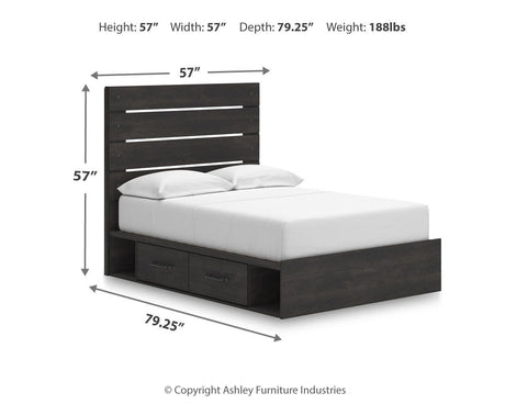Hollivern Dark Gray Panel Storage Bedroom Set 2 dimension view