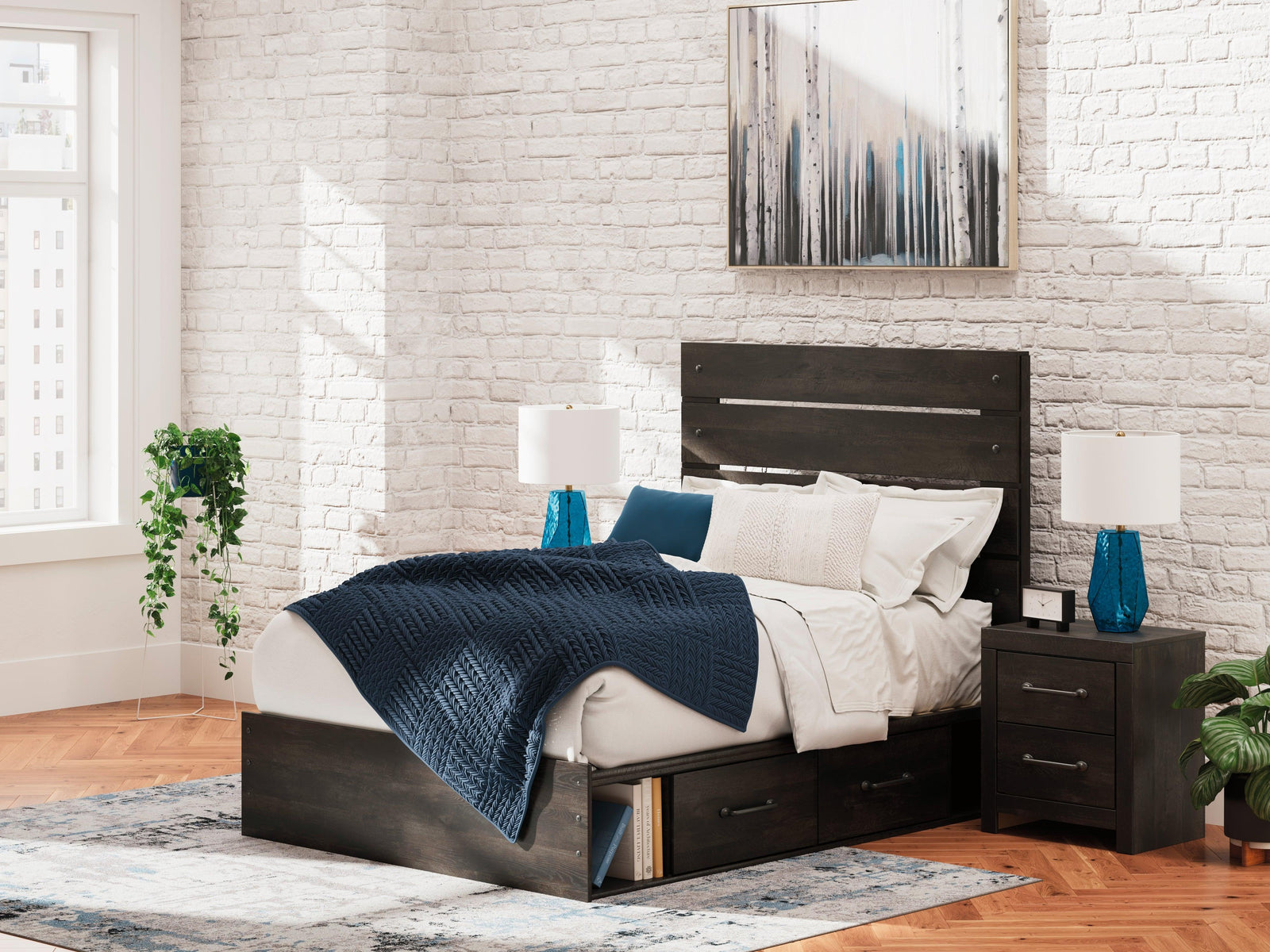 Hollivern Dark Gray Full Panel Bed with Storage