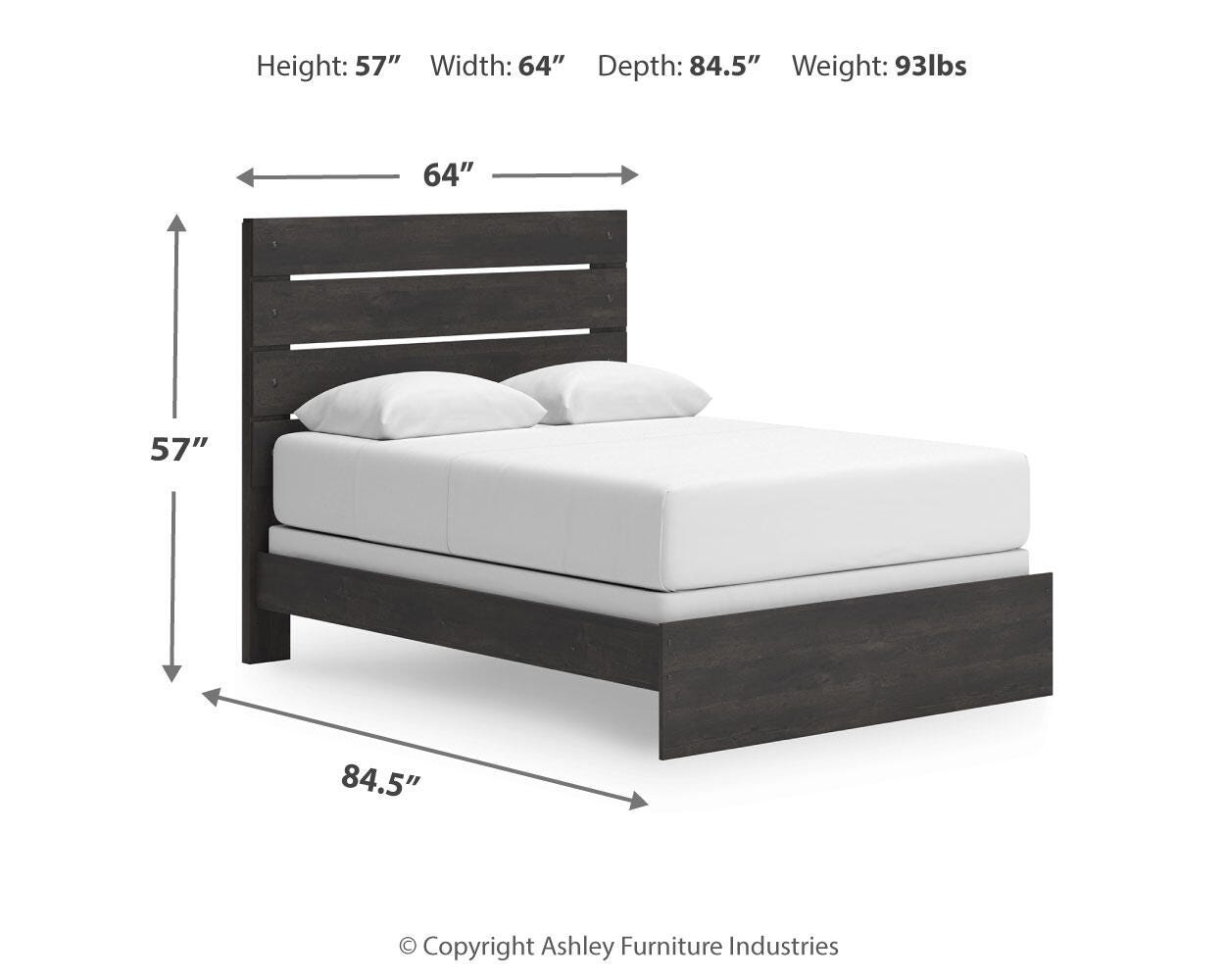 Hollivern Dark Gray Panel Bedroom Set dimension view