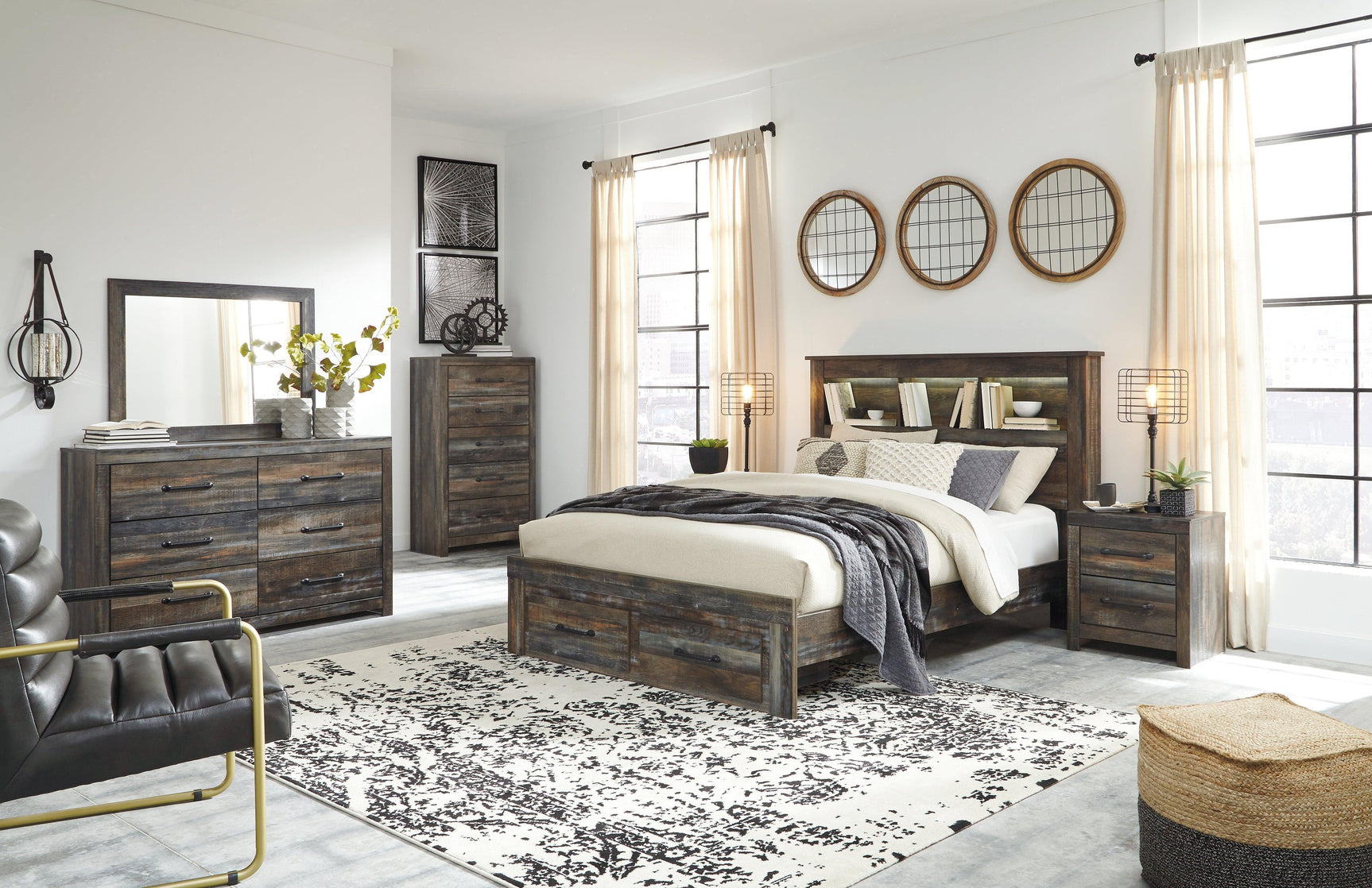 Drystan Multi Queen Bookcase Bed With 2 Storage Drawers