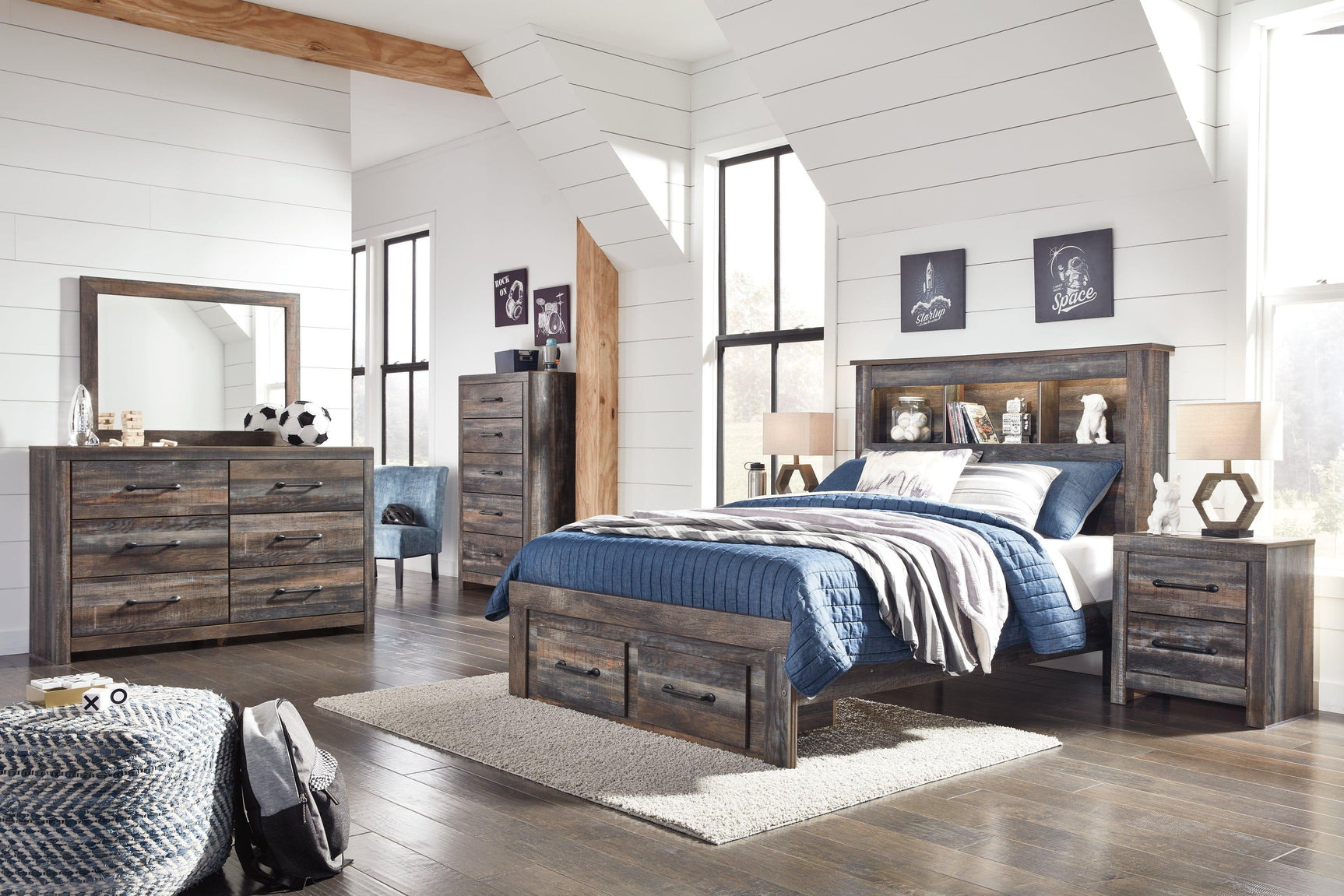 Drystan Multi Full Bookcase Bed With 2 Storage Drawers