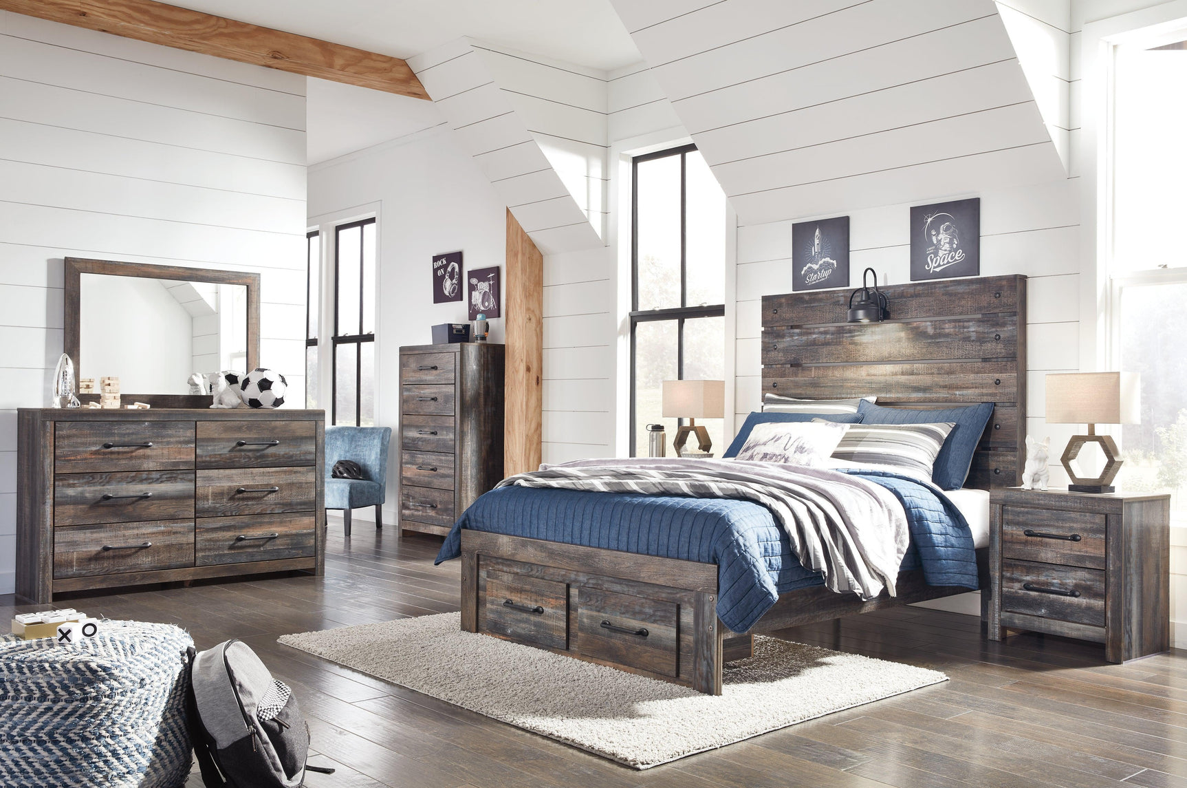 Drystan Multi Full Panel Bed with 2 Storage Drawers