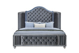 Cameo Gray Modern Contemporary Solid Wood Velvet Upholstered Tufted Panel Bedroom Set - Ella Furniture