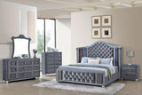 Cameo Gray Modern Contemporary Solid Wood Velvet Upholstered Tufted Panel Bedroom Set - Ella Furniture
